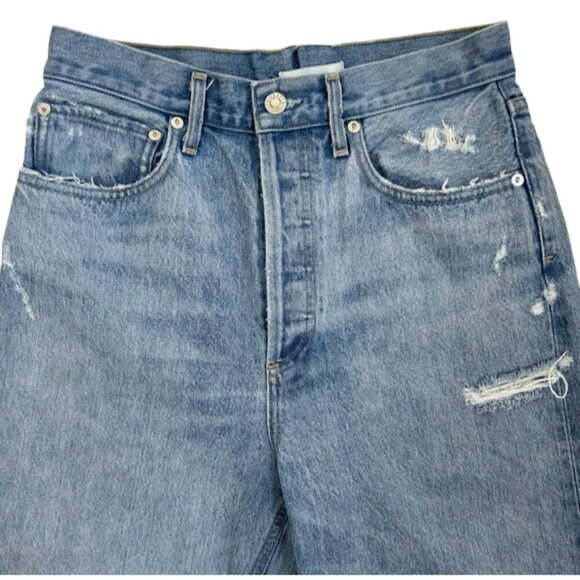 AGOLDE High-Rise Distressed Straight Leg Jeans Light Wash Designer Denim 26 - Picture 3 of 15